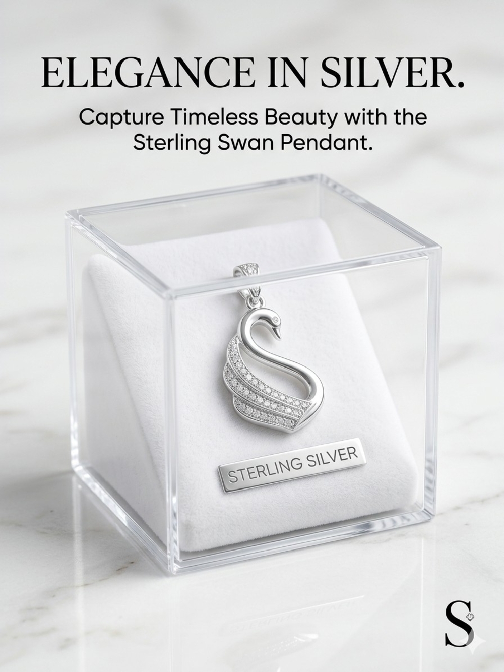 Sterling Silver Swan Pendant Necklace - Silver